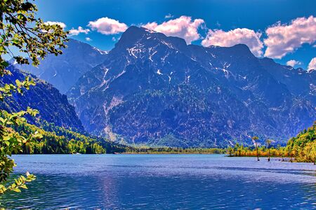 Lake and mountains, Almsee Grünau Austriaの写真素材