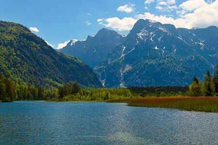 Lake and mountains, Almsee Grünau Austriaの写真素材