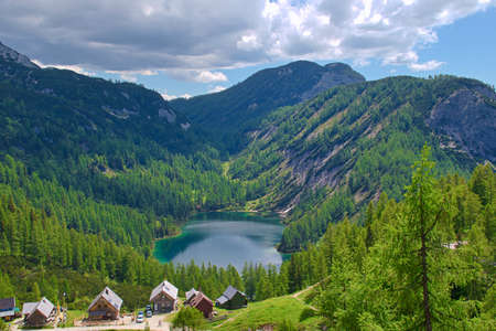 lake in the mountains in summerの写真素材