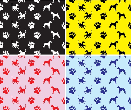 vector illustration, the background, a pattern with dogs and prints of feetのイラスト素材
