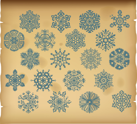 The set of vector vintage snowflakes on vintage backgroundのイラスト素材