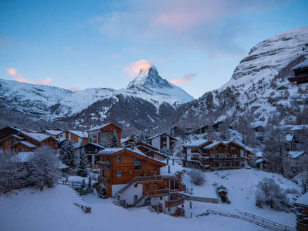 The Matterhorn over the Swiss town of Zermattの写真素材
