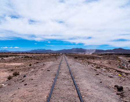 Abandoned railroad track in Uyuni boliviaの写真素材