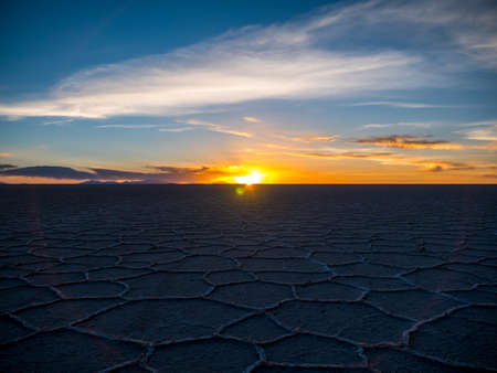Sunset in Salar de Uyuni Bolivia - the largest salt flat in the world. Natural beautyの写真素材