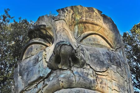 Old monument`s head in a park, Florence, Italyの写真素材