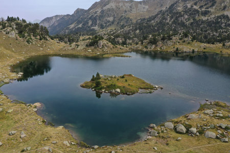 beautiful postcard of a lake in the pyreneesの写真素材