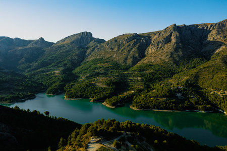 Lake Guadalest in mountains, Costa Blanca in Spainの写真素材