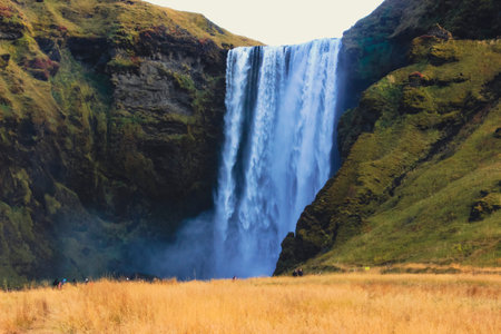 View of famous Skogafoss waterfall in beautiful twilight, Skogar, south of Iceland
