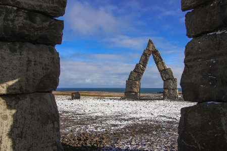 Icelands history arctic henge Raufarhofn located on the northern most point of Icelandの写真素材