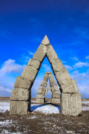 Icelands history arctic henge Raufarhofn located on the northern most point of Icelandの写真素材