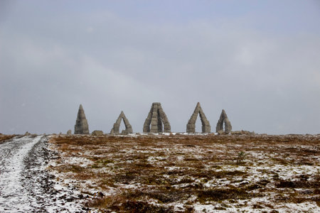 Icelands history arctic henge Raufarhofn located on the northern most point of Icelandの写真素材