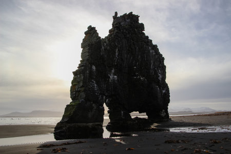 View of Northwest Iceland. Hvitserkur - basalt rock in the form of a huge mammothの写真素材