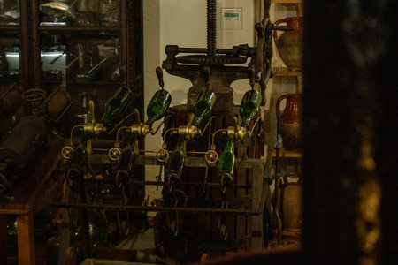 Old bottling process in a Spanish wineryの写真素材