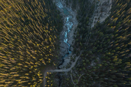 Aerial view of spectacular Mistaya Canyon, Rocky Mountains, Canada.