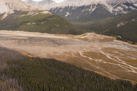 Beautiful aerial view of Medicine Lake in which different streams form in the form of roots, after...