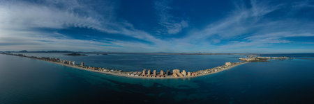 Panoramic aerial view of La Manga del Mar Menor, Region of Murcia, Spain.の写真素材