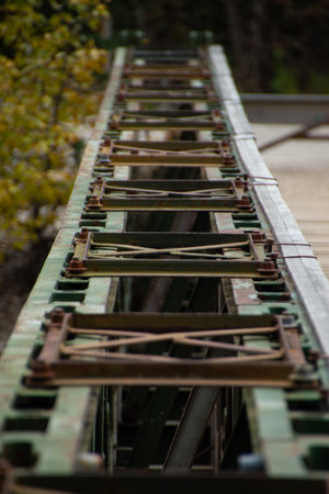 Iron base of the sixth Maligne Canyon bridge, Canada.の写真素材