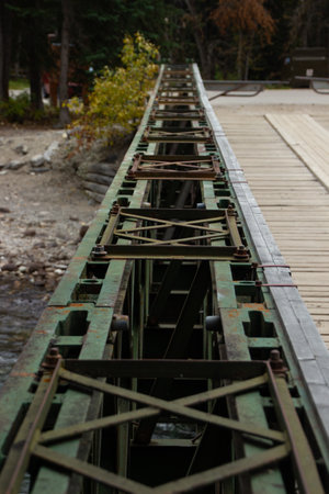 Iron base of the sixth Maligne Canyon bridge, Canada.