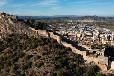 Aerial view of the castle of Xativa village in Valencia in Spainの写真素材