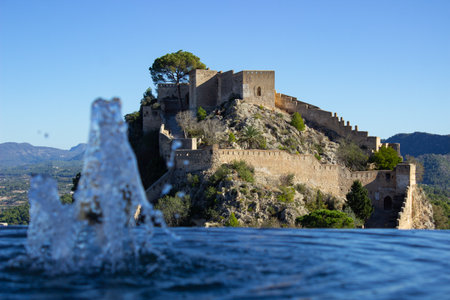 View of the castle of Xativa village in Valencia in Spainの写真素材