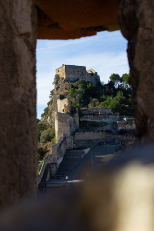 View of the castle of Xativa village in Valencia in Spainの写真素材