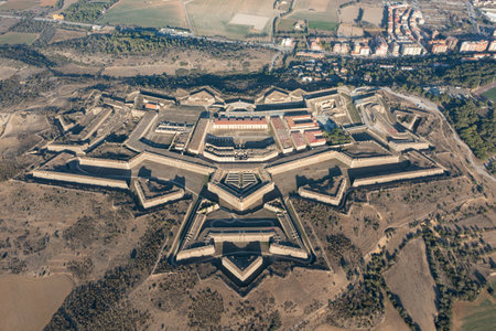 Aerial view of Sant Ferran Castle, Bulwark of Santa Tecla, Figueres, Girona Spainの写真素材
