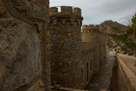Aerial view of the abandoned military fortification of Los Castillitos in Cartagena, Murciaの写真素材