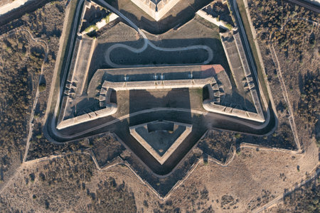Aerial view of Sant Ferran Castle, Bulwark of Santa Tecla, Figueres, Girona Spainの写真素材