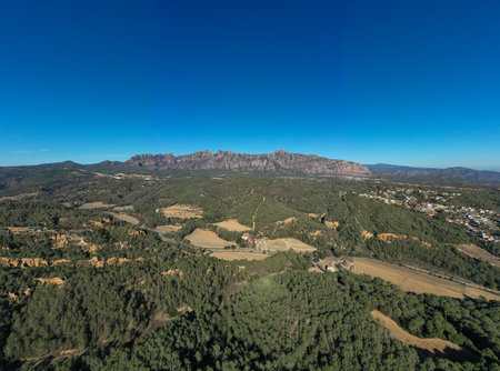 Panoramic view of the mountain of Montserratの写真素材