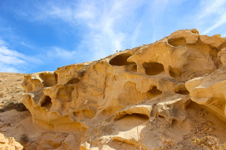 Eroded sandstone formations sculpted by wind and time in the Barranco Encantado, located on the...