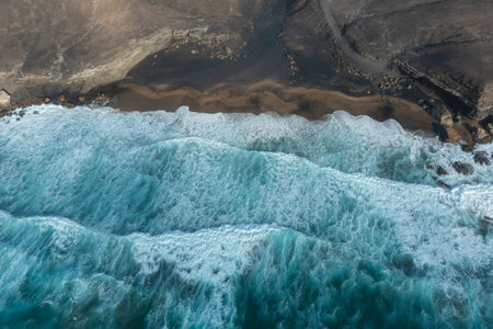 Remote and untouched La Solapa Beach captured from above, showcasing natural beauty and rugged landscapes.の写真素材