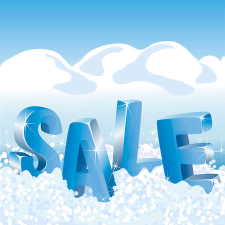 Winter sale blue tags in white snow. Vector illustration.のイラスト素材