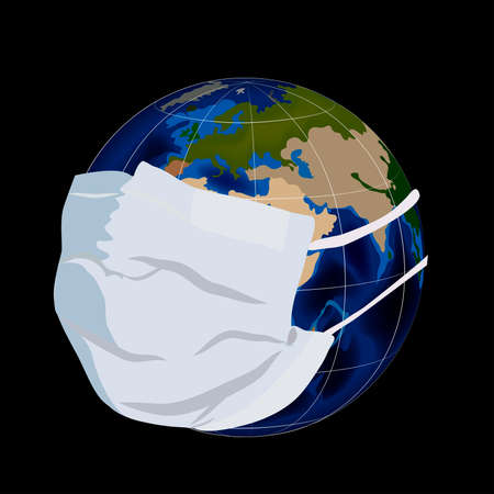 Illustration of globe in medical mask.のイラスト素材