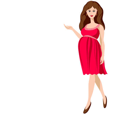 Illustration of a beautiful young pregnant woman in red dressのイラスト素材
