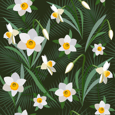 Seamless background from bunch of blossoming narcissus flowersのイラスト素材