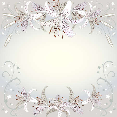 Floral background of white lilia flowers.  Floral copy-spaceのイラスト素材
