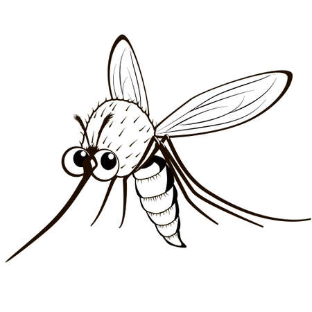 Cartoon monochrome mosquito. Black and white comical flying gnat.のイラスト素材