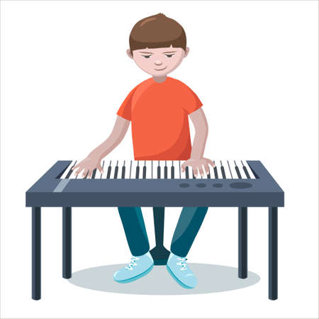 Musician plays the synthesizer isolated on white background.のイラスト素材