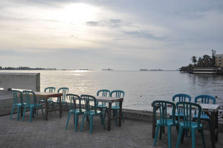 Street vendor table at the beachの写真素材