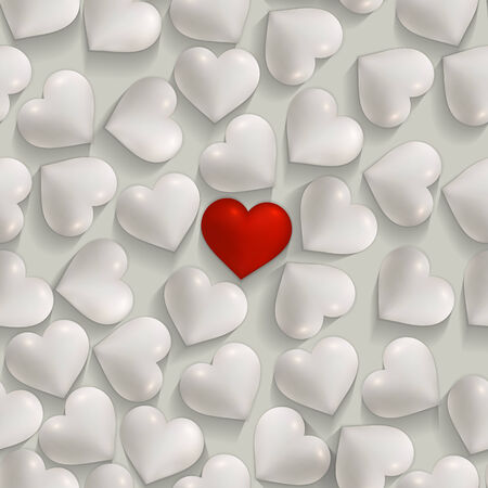 Seamless romantic white and red hearts valentines vector backgroundのイラスト素材