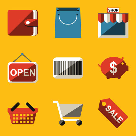 Flat icon set. Shop. Vector illustration のイラスト素材