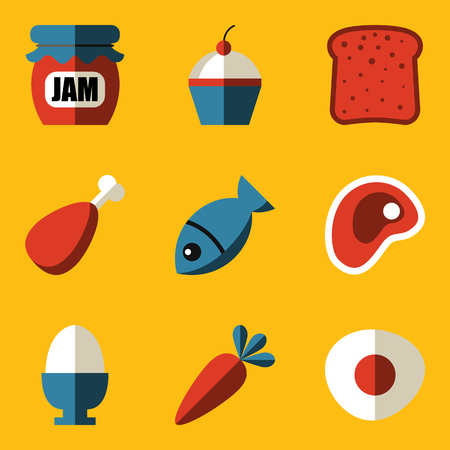 Flat icon set. Food. Vector illustrationのイラスト素材