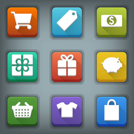 Flat icon set  White Symbols  Shop  Vector illustration のイラスト素材