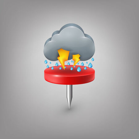 Red pin icon weather. Rain cloud lightning.のイラスト素材