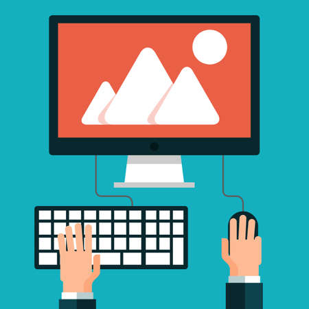 Workplace. Hand on laptop. Vector illustration in eps10のイラスト素材