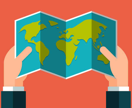 Flat hands holding a map. Vector illustration in eps10のイラスト素材