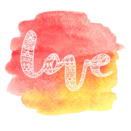 Tracery Love on watercolor background. Tracery "Love" lettering. Hand drawn "Love".のイラスト素材