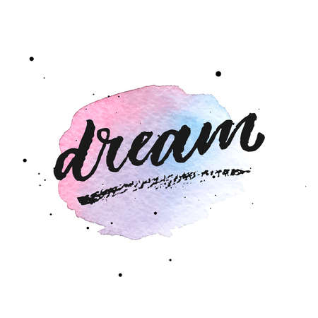 Dream hand drawn lettering on violet watercolor splash.のイラスト素材