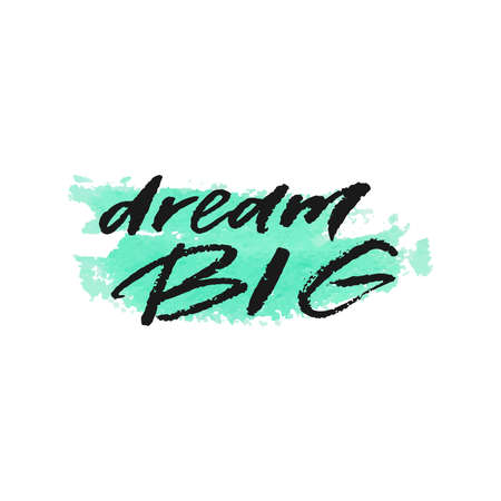 Dream big on watercolor turquoise pattern isolated on white background. Vector illustrationのイラスト素材