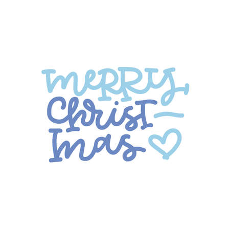 Merry christmas hand lettering with heart in blue colors on white background.のイラスト素材